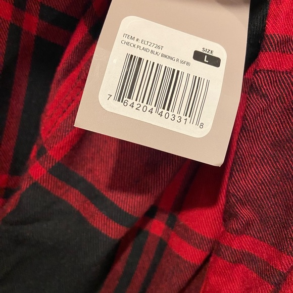 NWT Eddie Bauer Size L Red Black Soft Plaid Flannel Button Collarless Tunic Top - Picture 7 of 15